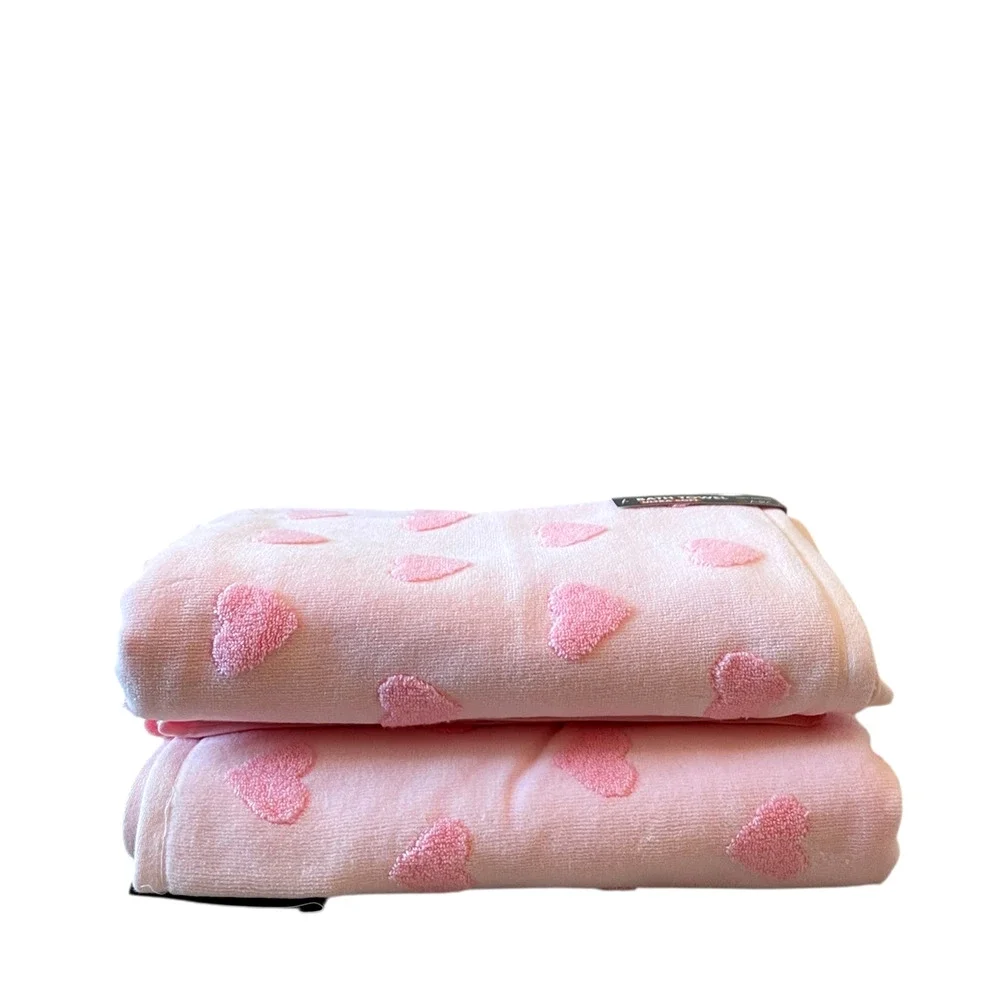 4pc Caro Home PINK HEART Cotton 2 Bath 2 Hand Towel Set Valentine's Day NEW